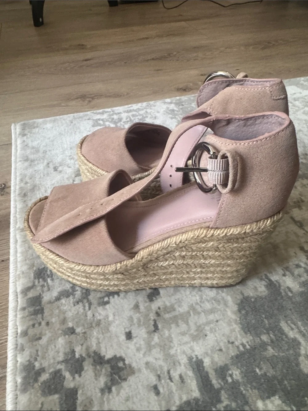 Marc Fisher Blush Suede Espadrille Wedge Sandals
